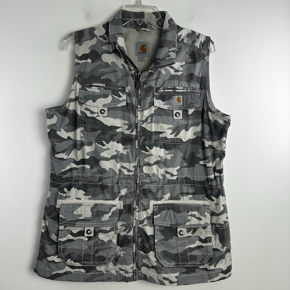 Carhartt Camouflage Vest El Paso Womens L Zip Outdoor Utility Fishing Hunting